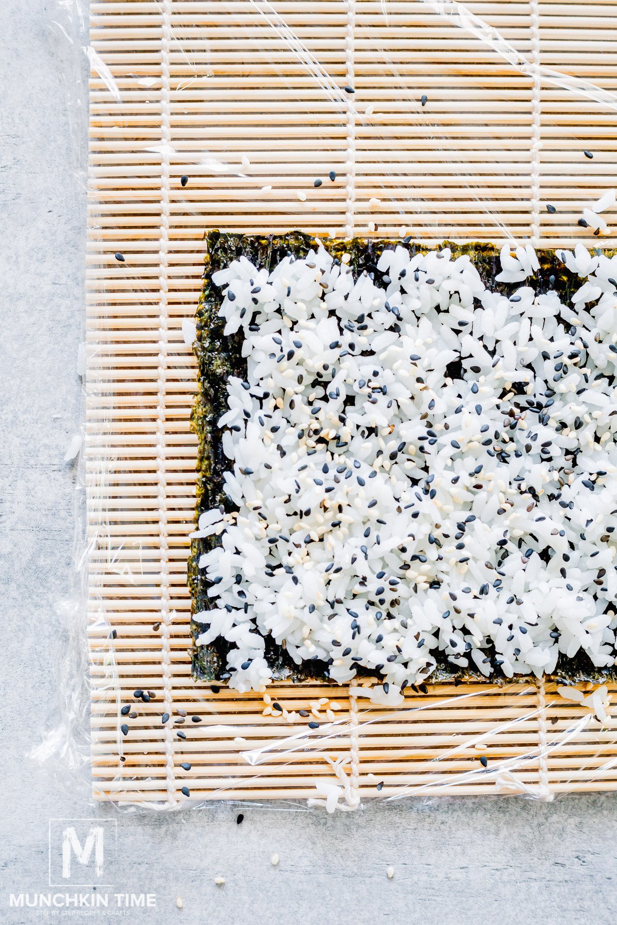 Sesame seeds sprinkled over the rice.