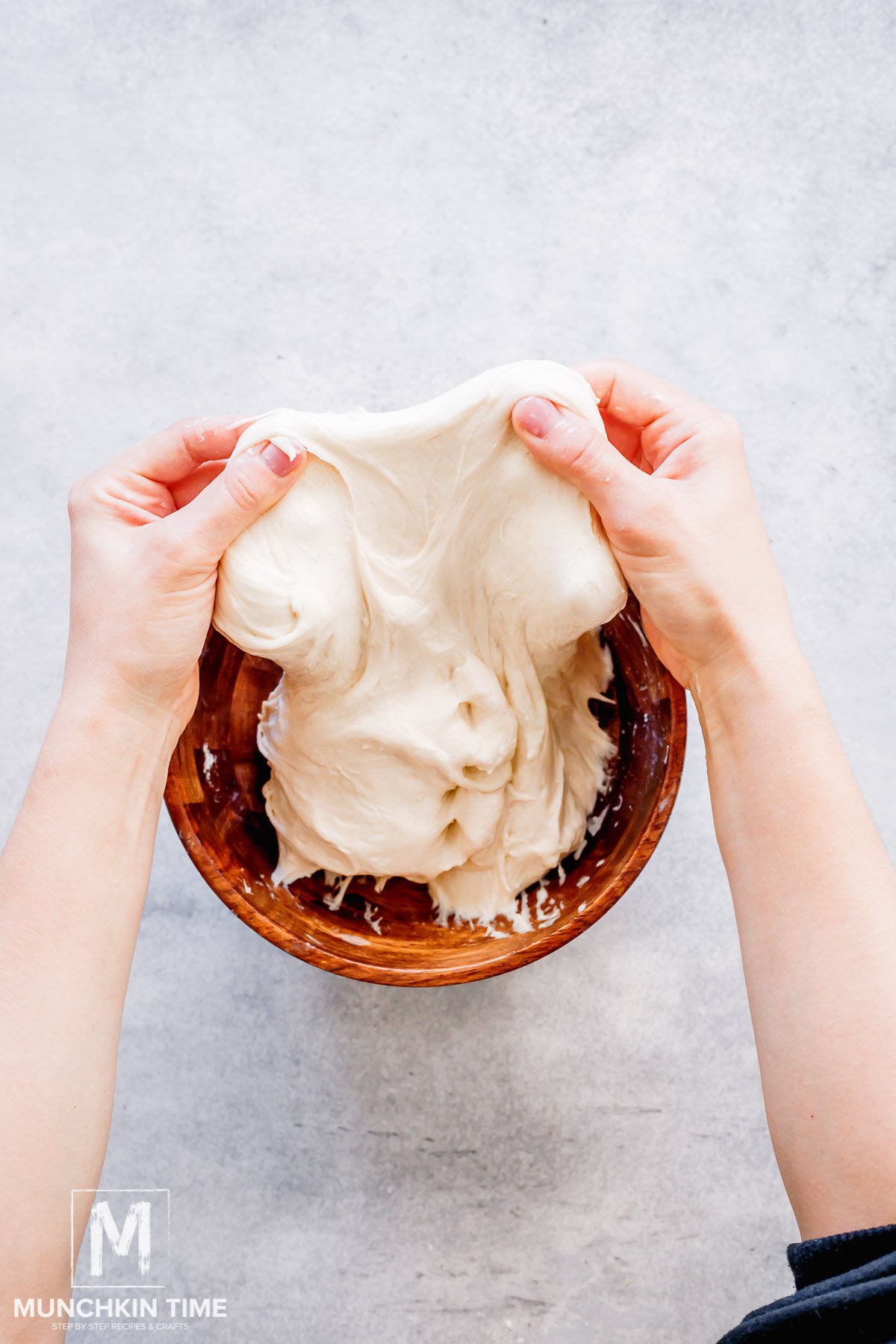 Sourdough pull with hands.