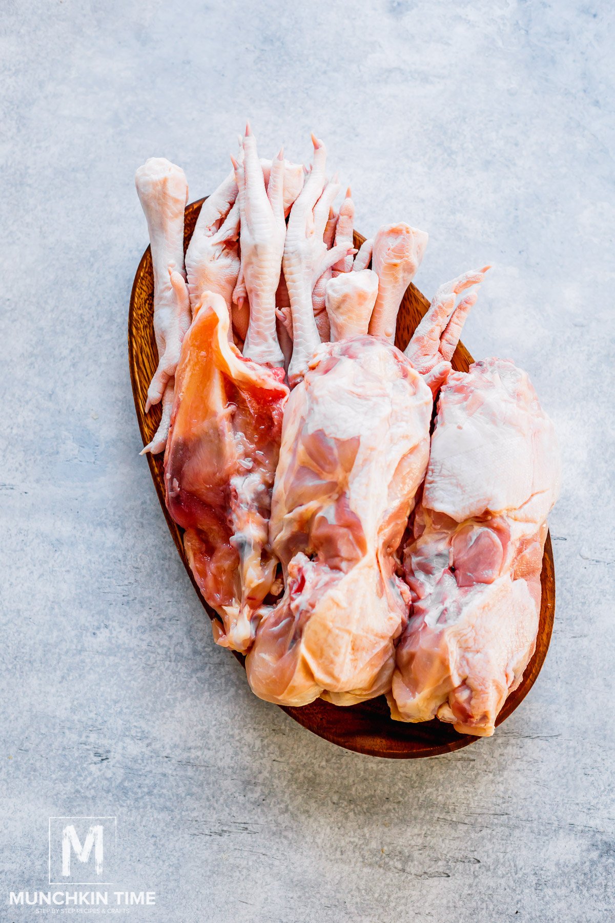 Chicken feet and backs.
