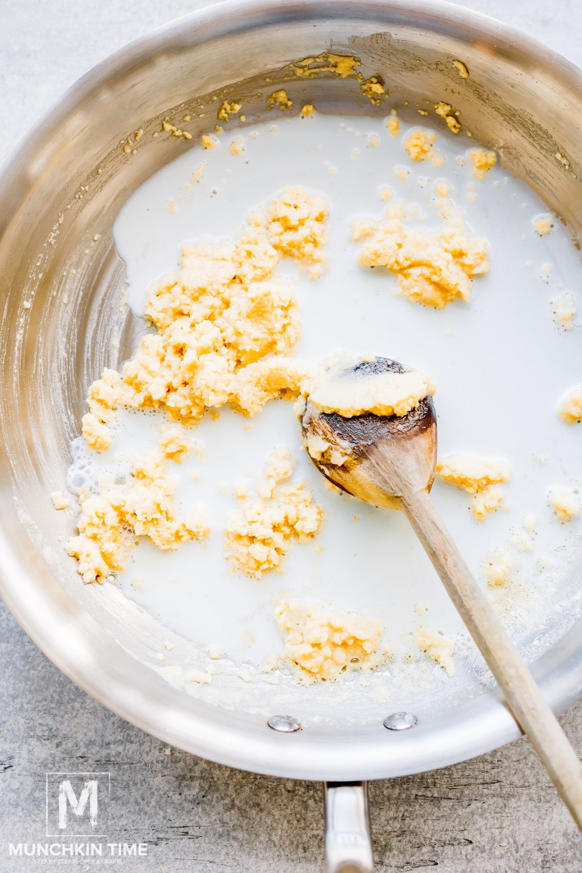 milk added to the cooked flour with butter.