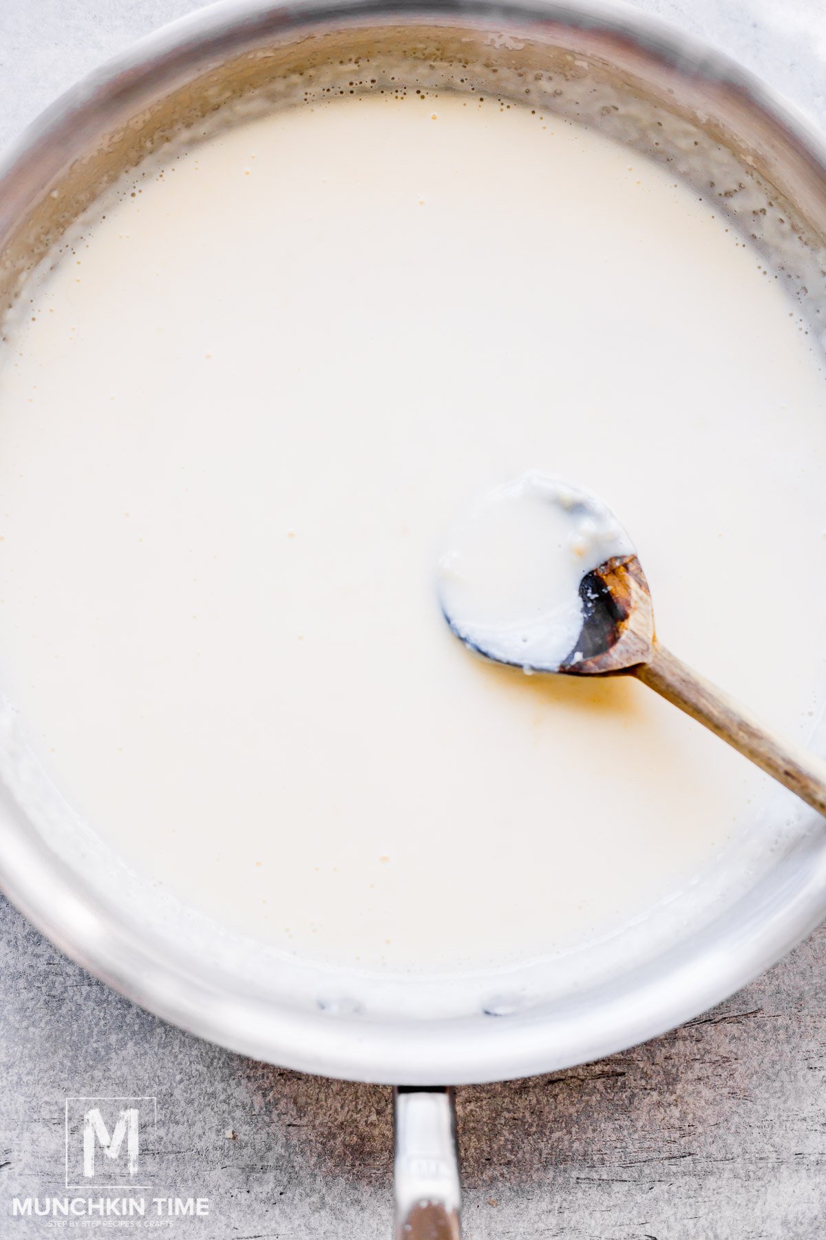 creamy sauce in a skillet.
