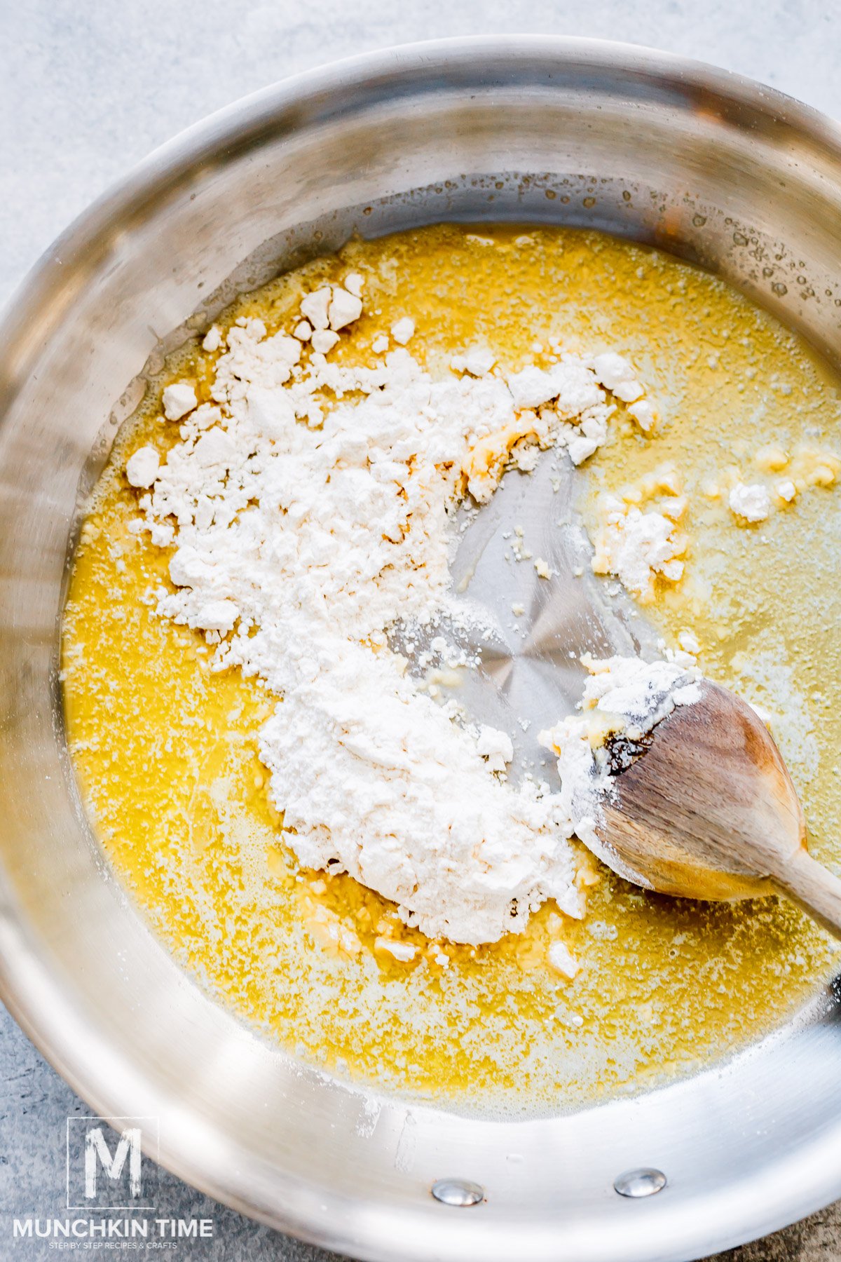flour added to the melted butter.