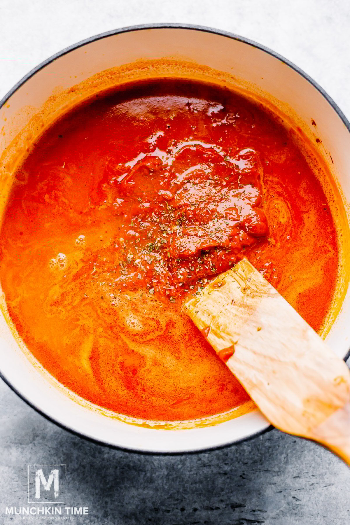 roasted tomato puree and spices added to the soup.