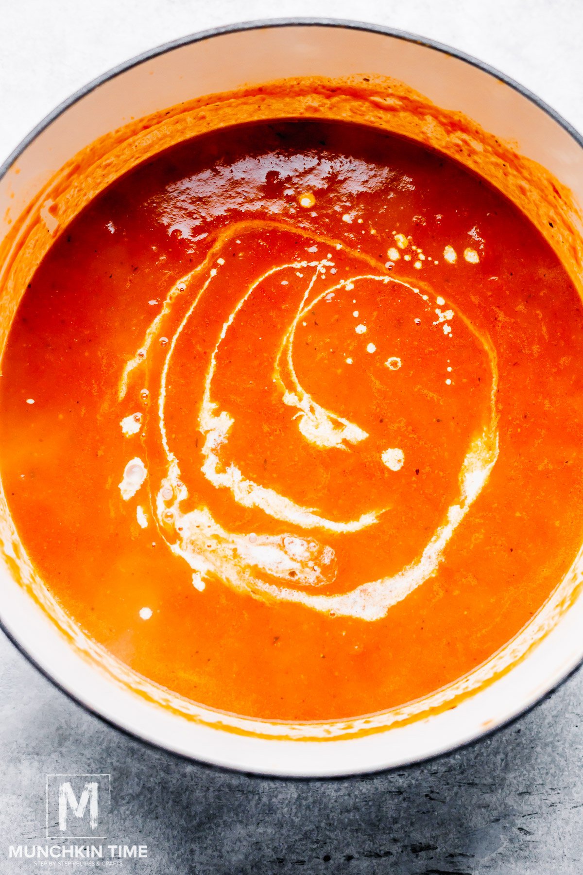heavy cream added to the pot with soup.