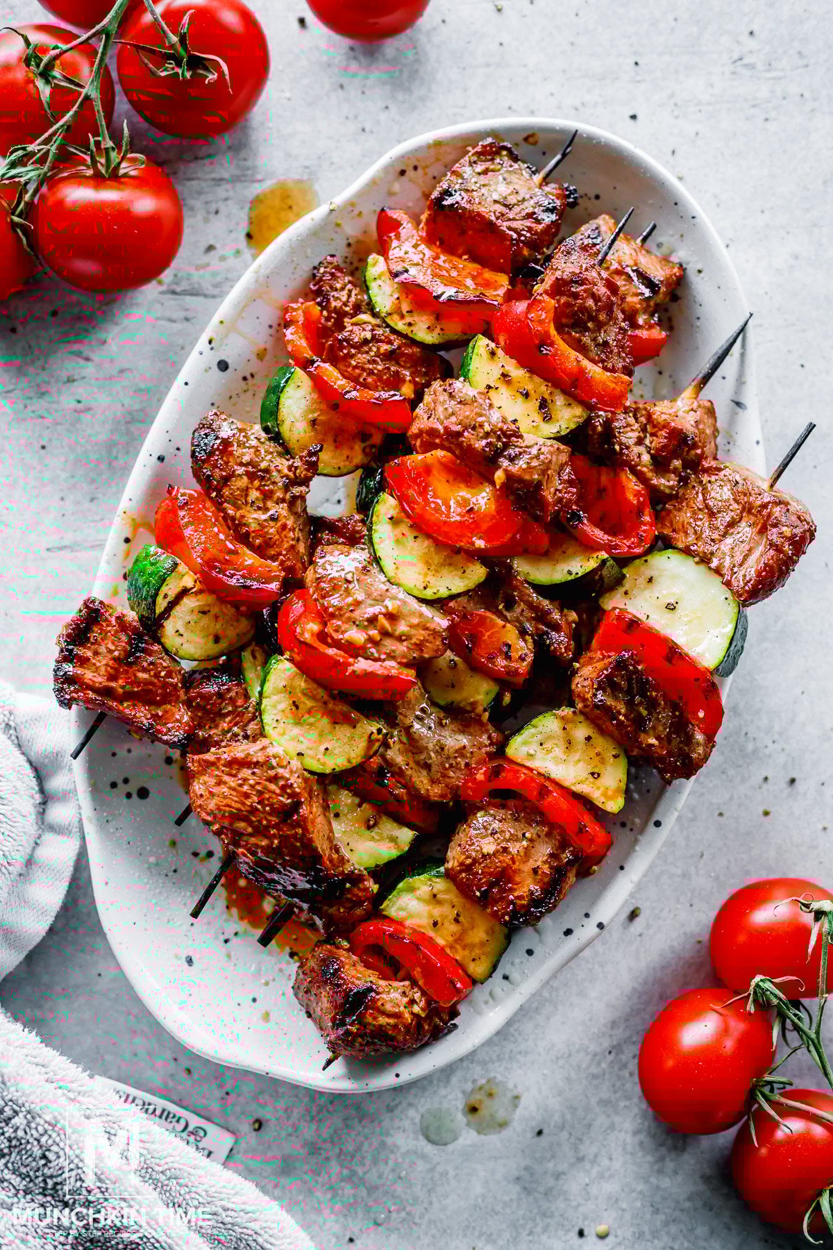 grilled Beef Kebabs on a platter.