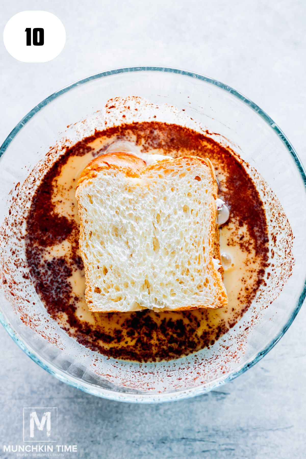 sandwich placed in milk mixture.