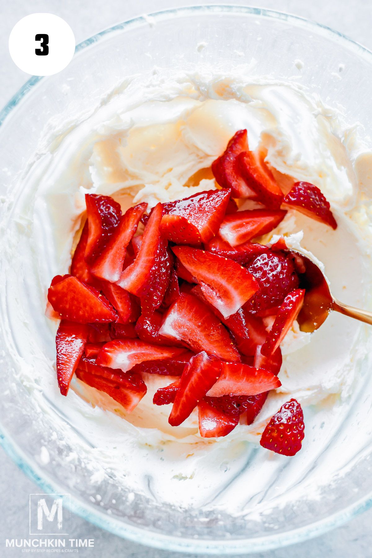 strawberries added to the whipped cream.