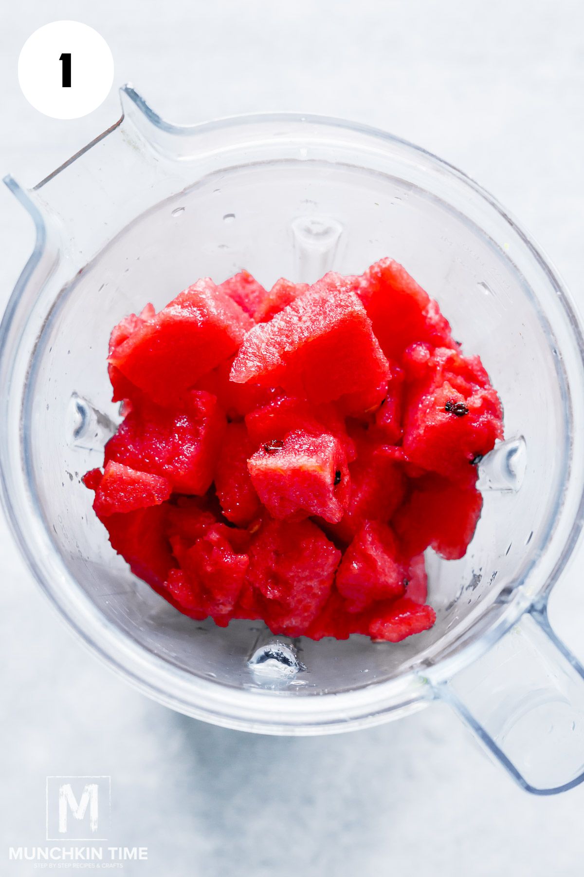 watermelon cubed inside the blender.