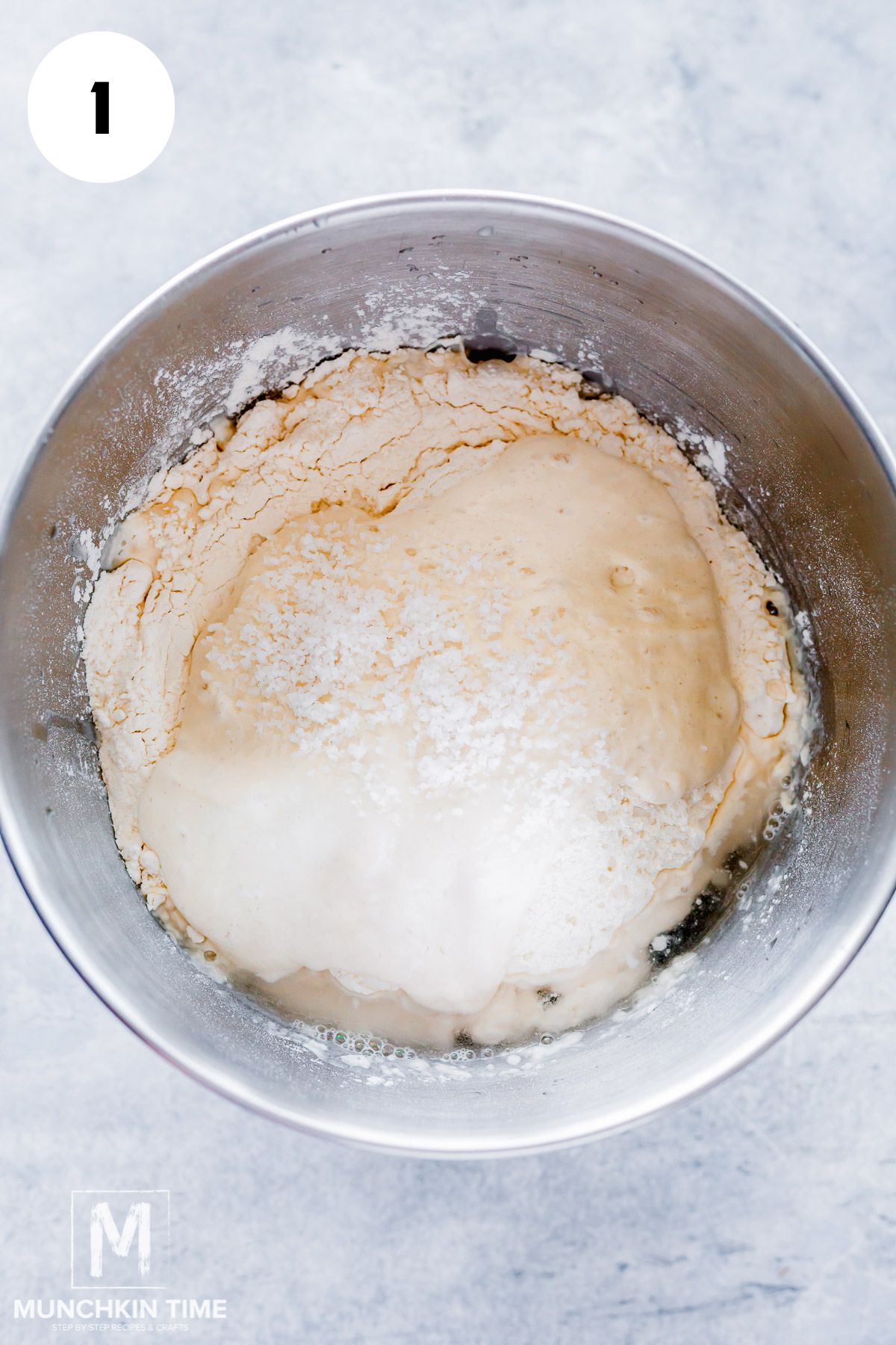 dry and wet ingredients inside the bowl.