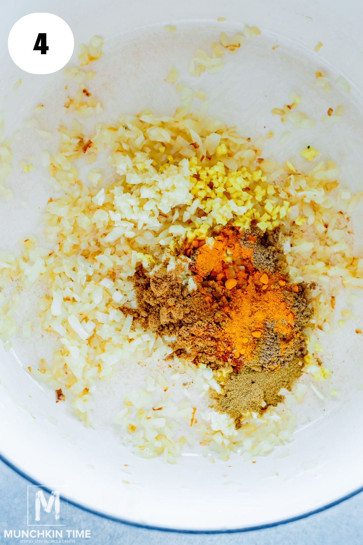 spices added to the sautéed onions.
