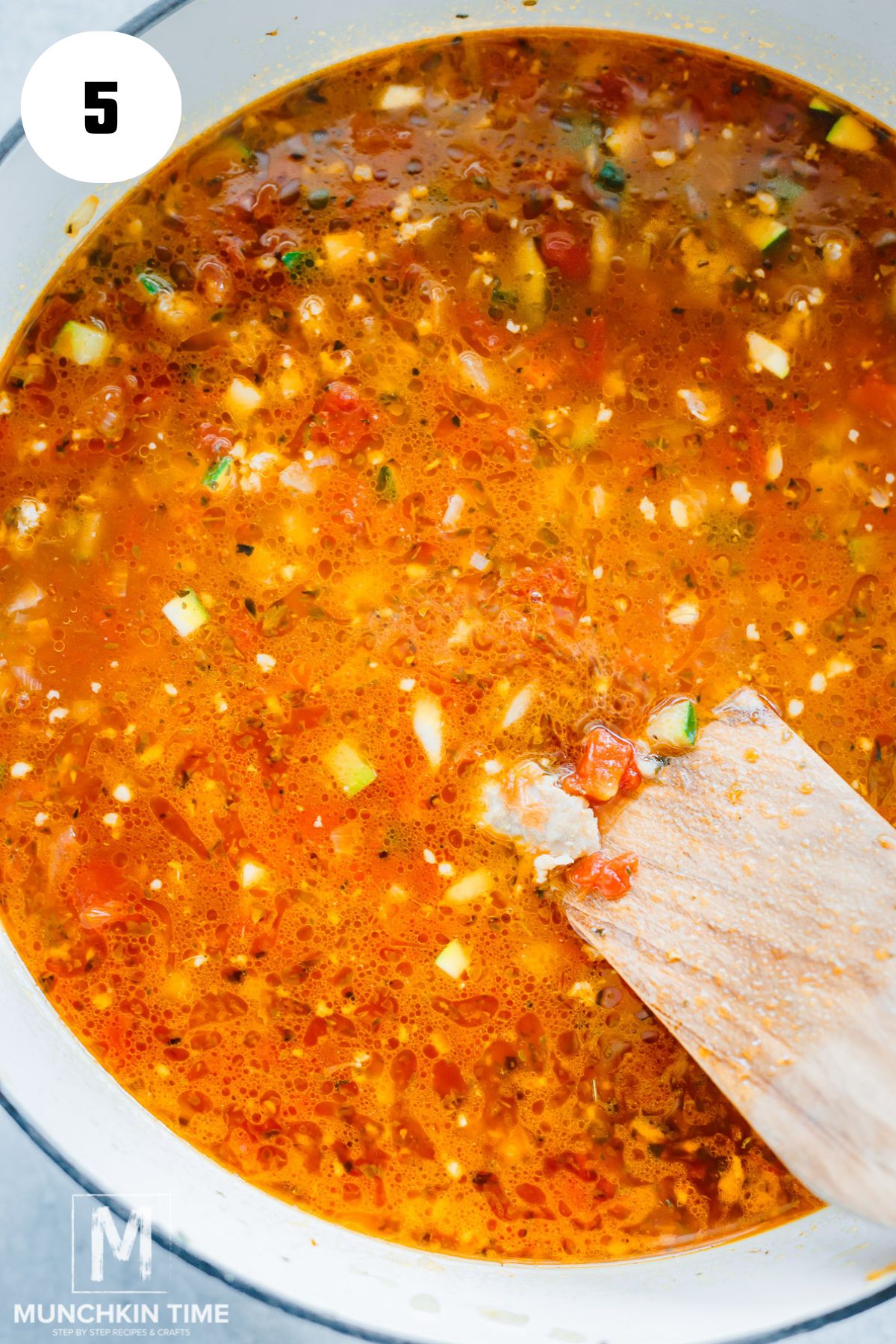 chicken broth added to the pot with sauteed veggies.