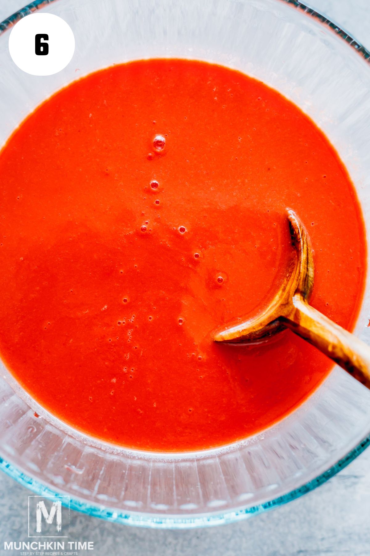 smooth tomato soup in a large bowl.