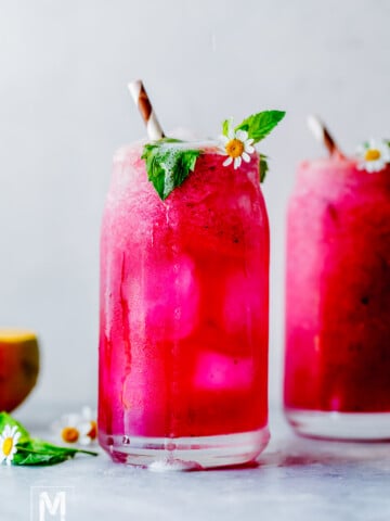 homemade Mango Dragonfruit Refresher with green tea.