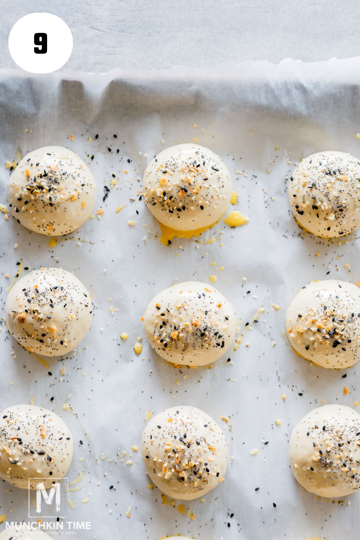 buns are shaped and rested and have everything sprinkle over the egg wash.