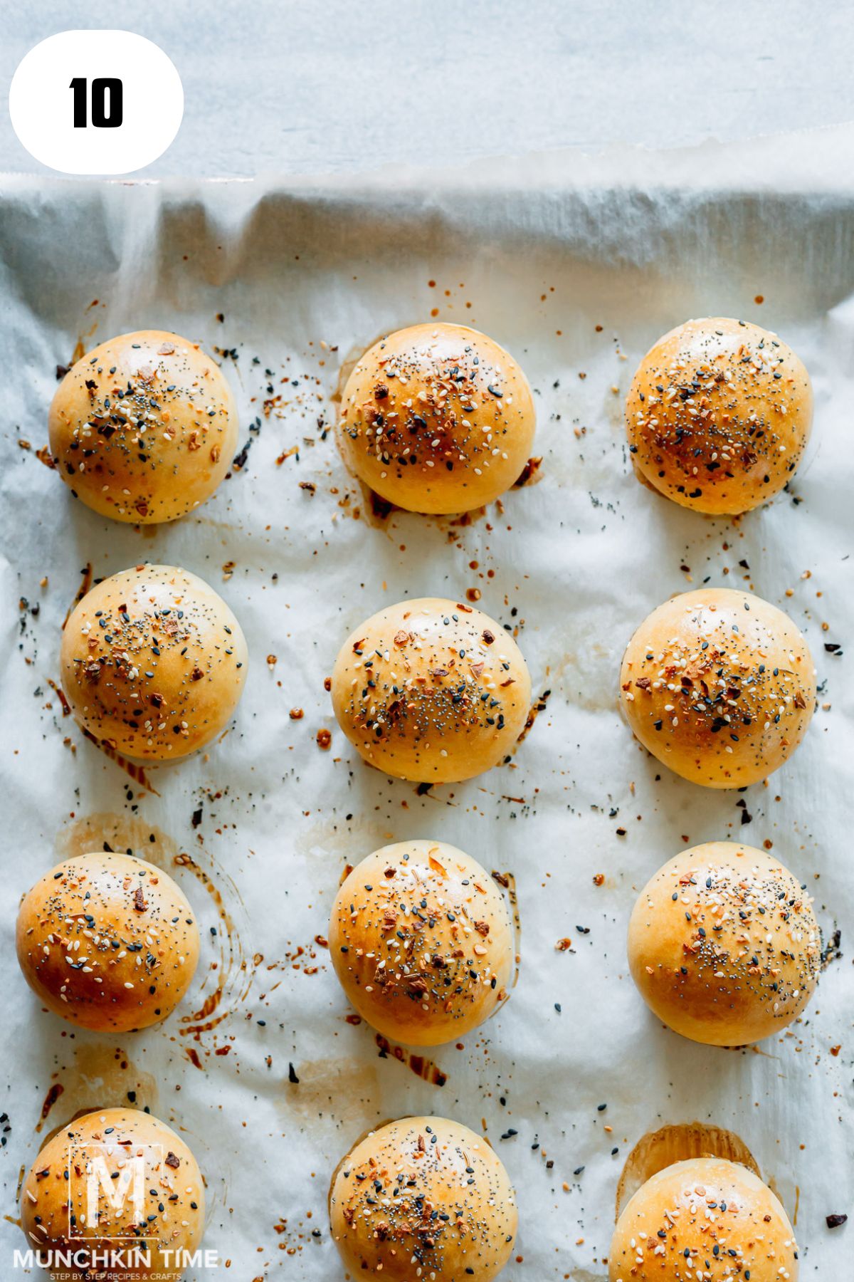 Baked Sourdough Hamburger Buns out of the oven.
