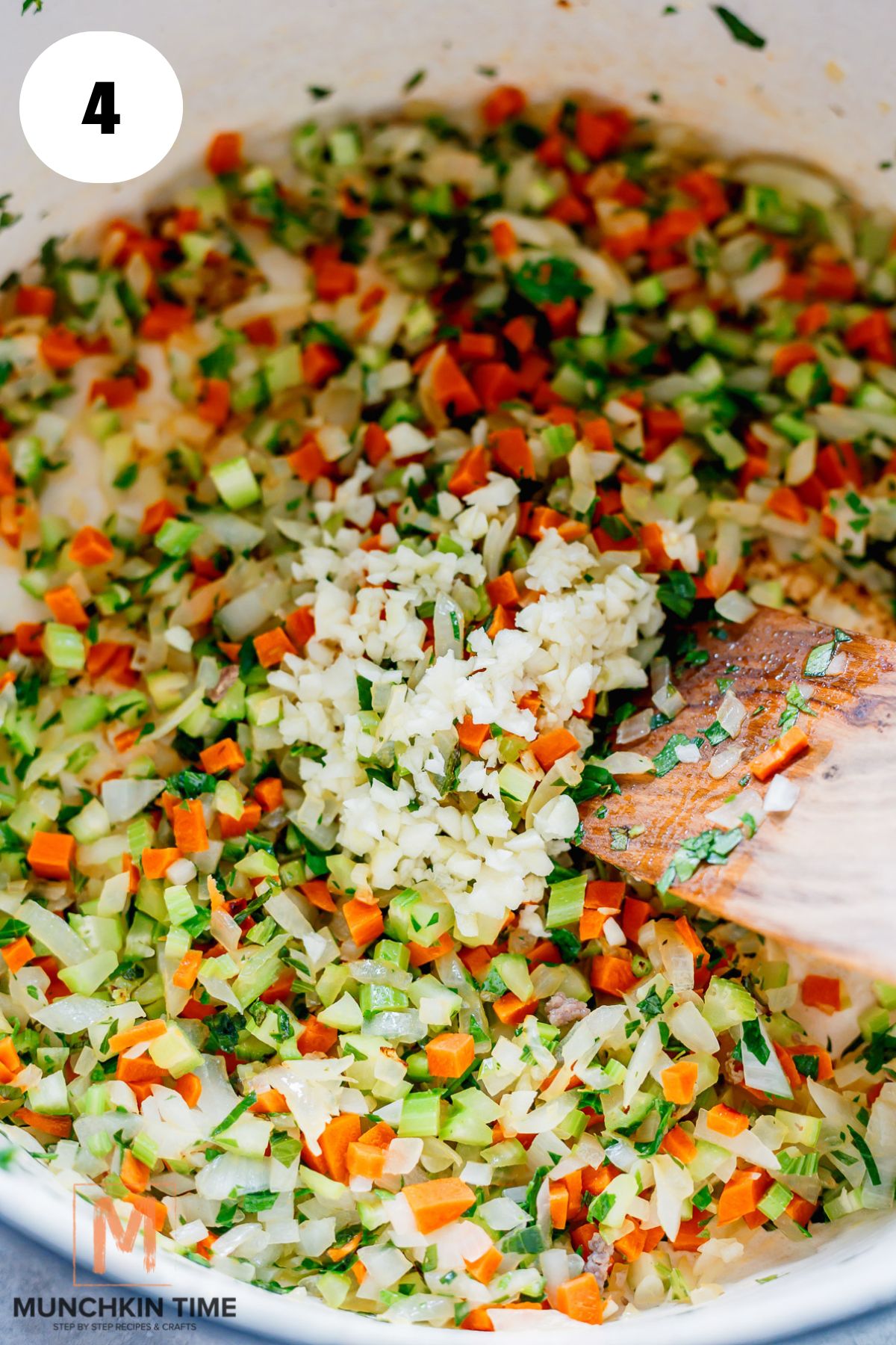 garlic added to the cooked veggies.