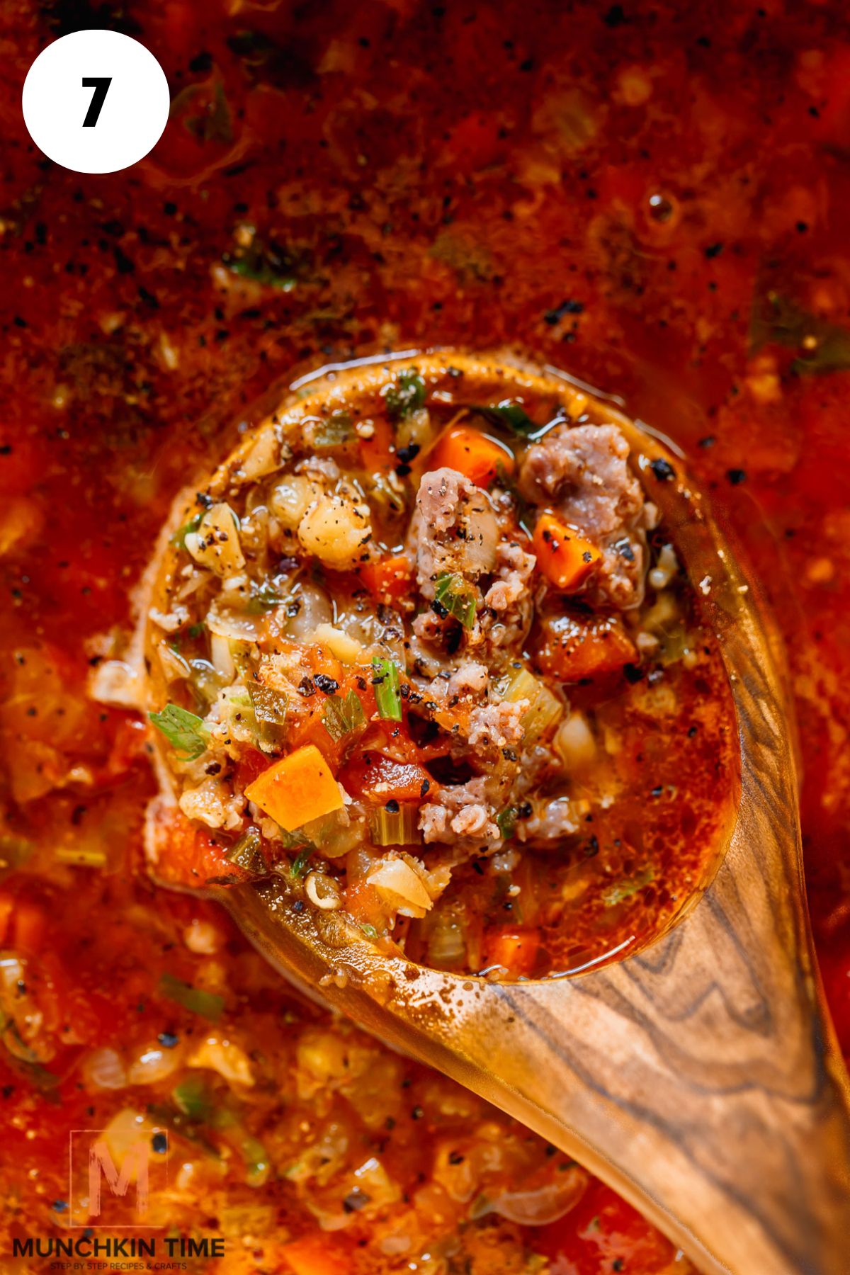 Italian Sausage Lentil Soup in the dutch oven.