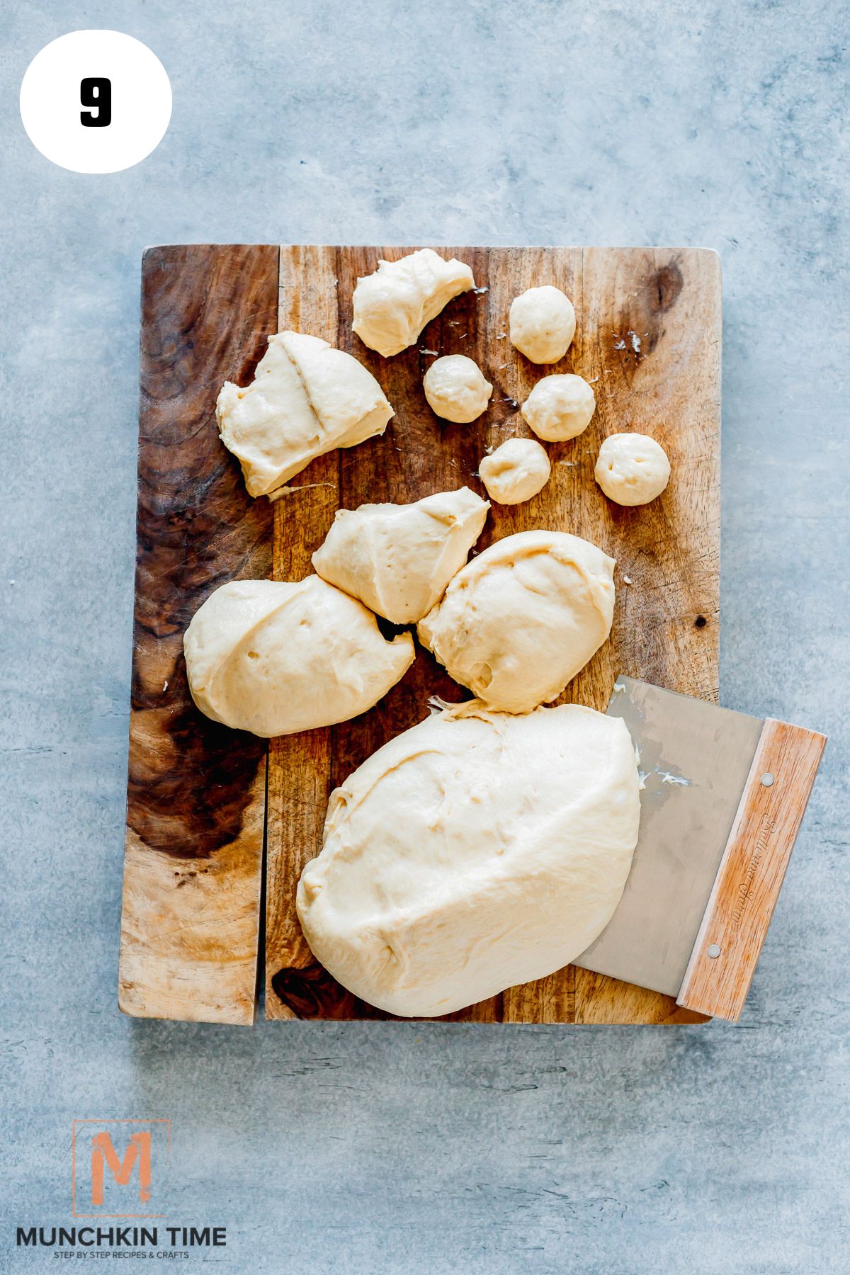 dough done resting is being divided to 60 pieces.