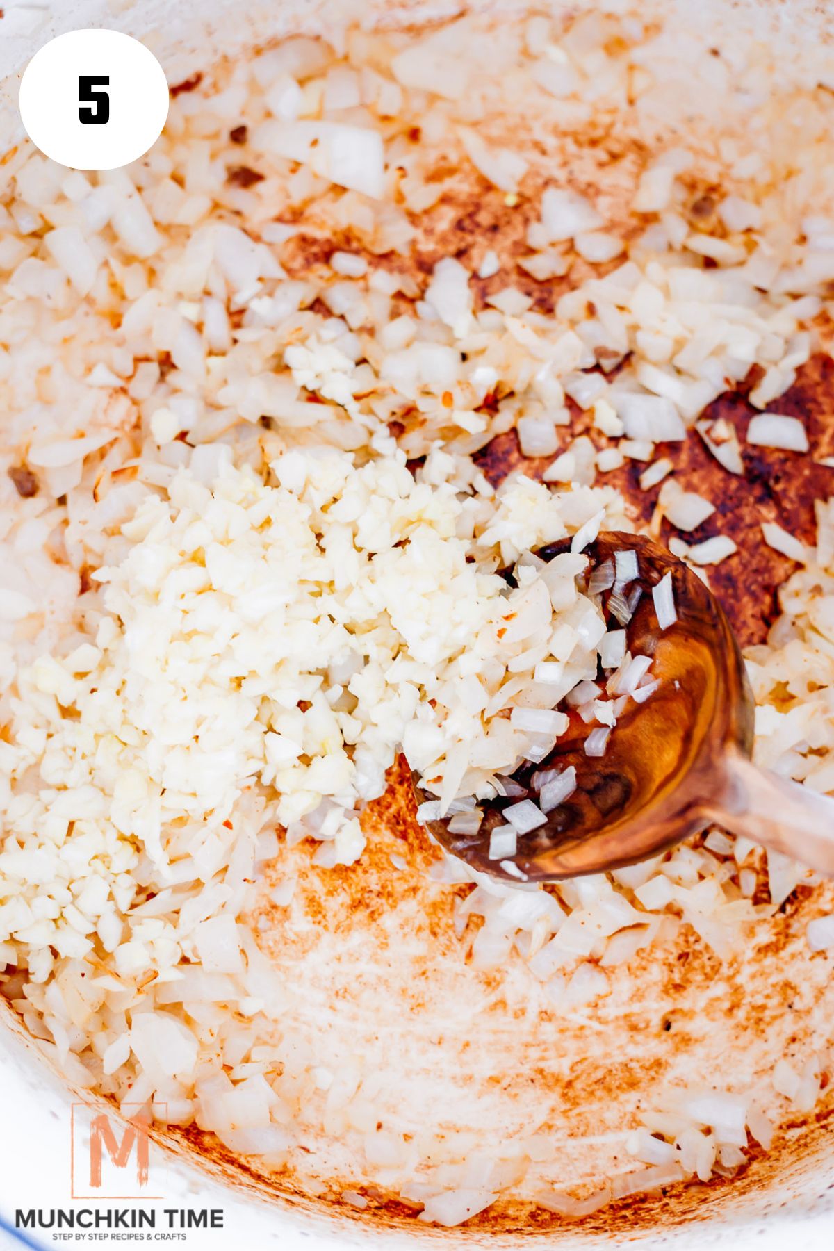 garlic added to the sauteed onions.