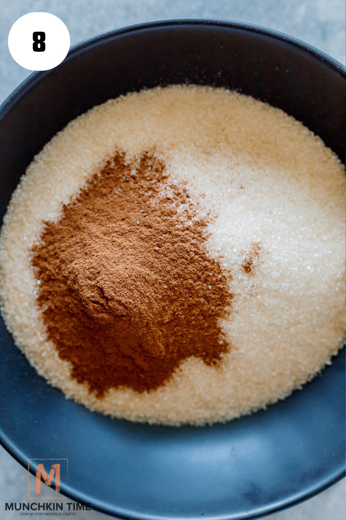 cane sugar and cinnamon added to the black plate.