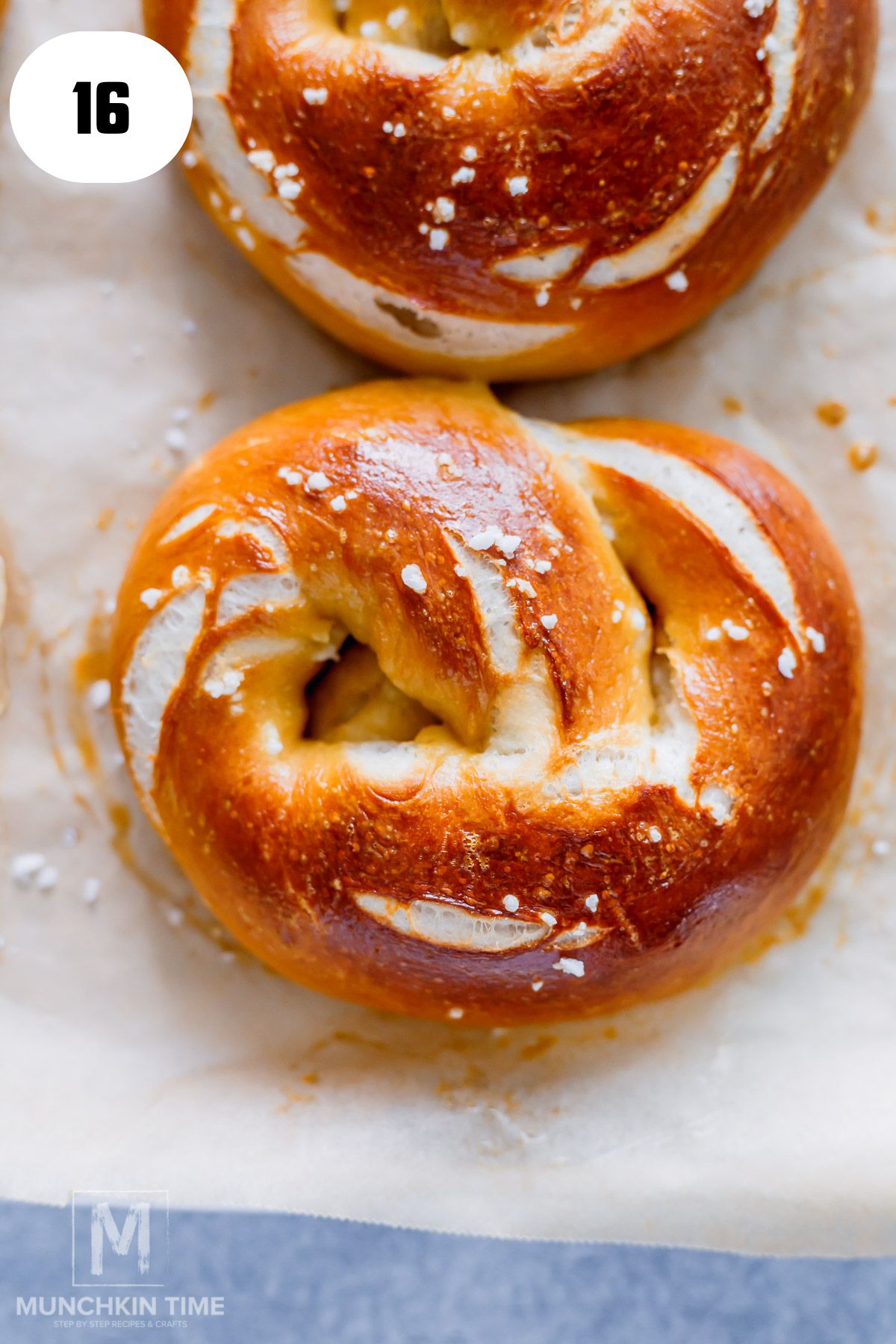 a close up of the baked pretzel.