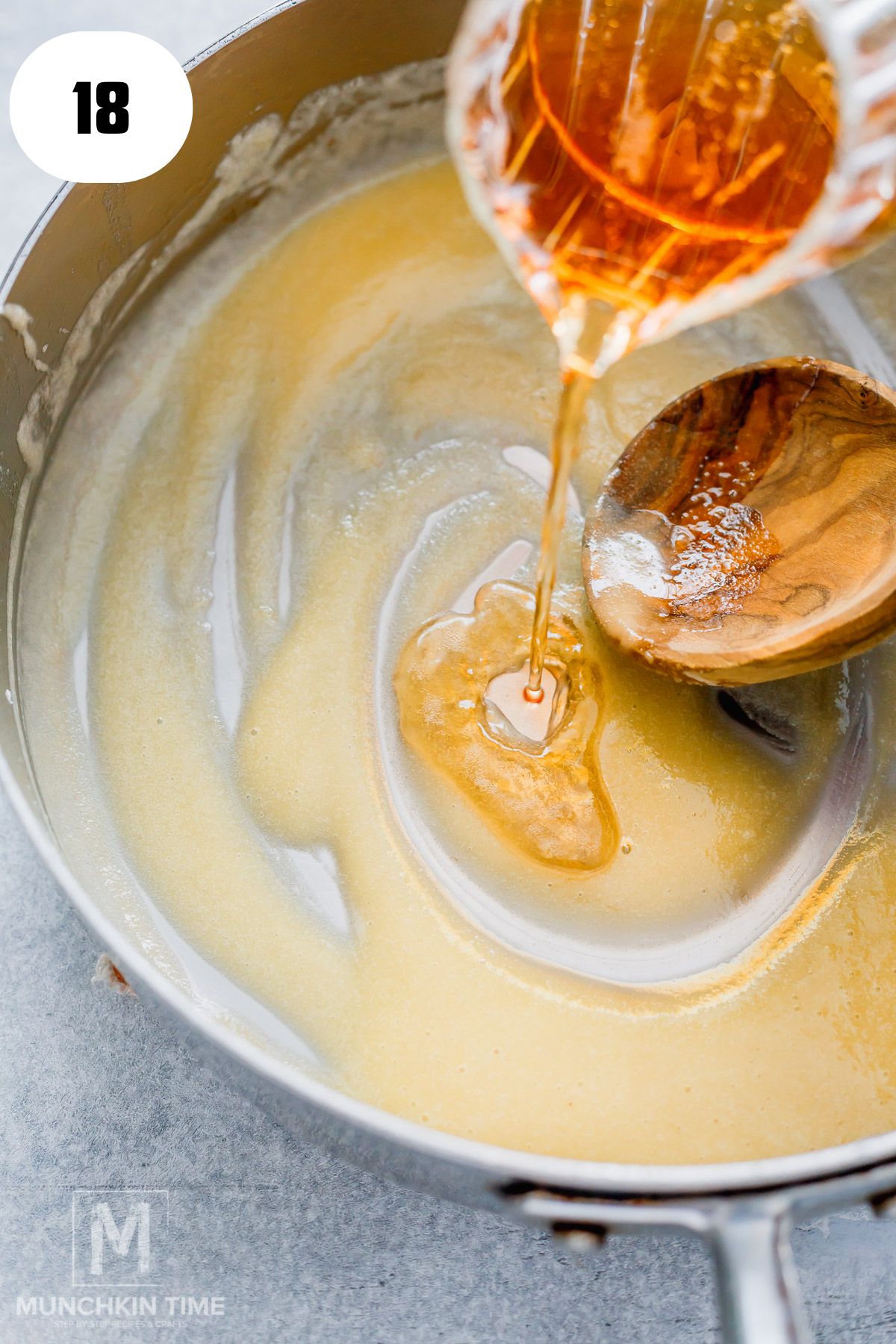 beer pouring into the skillet.
