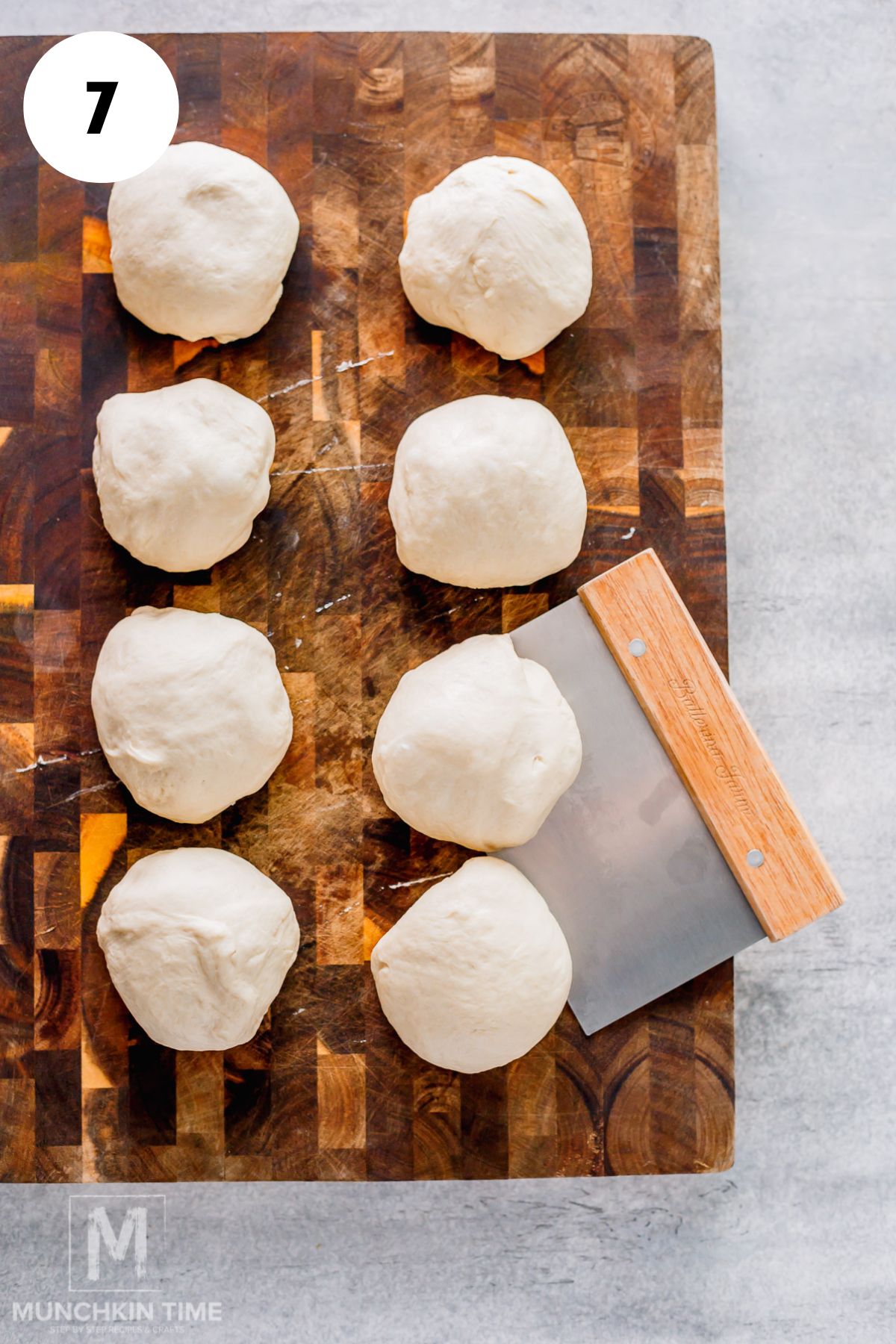 dough divided into 8 pieces.