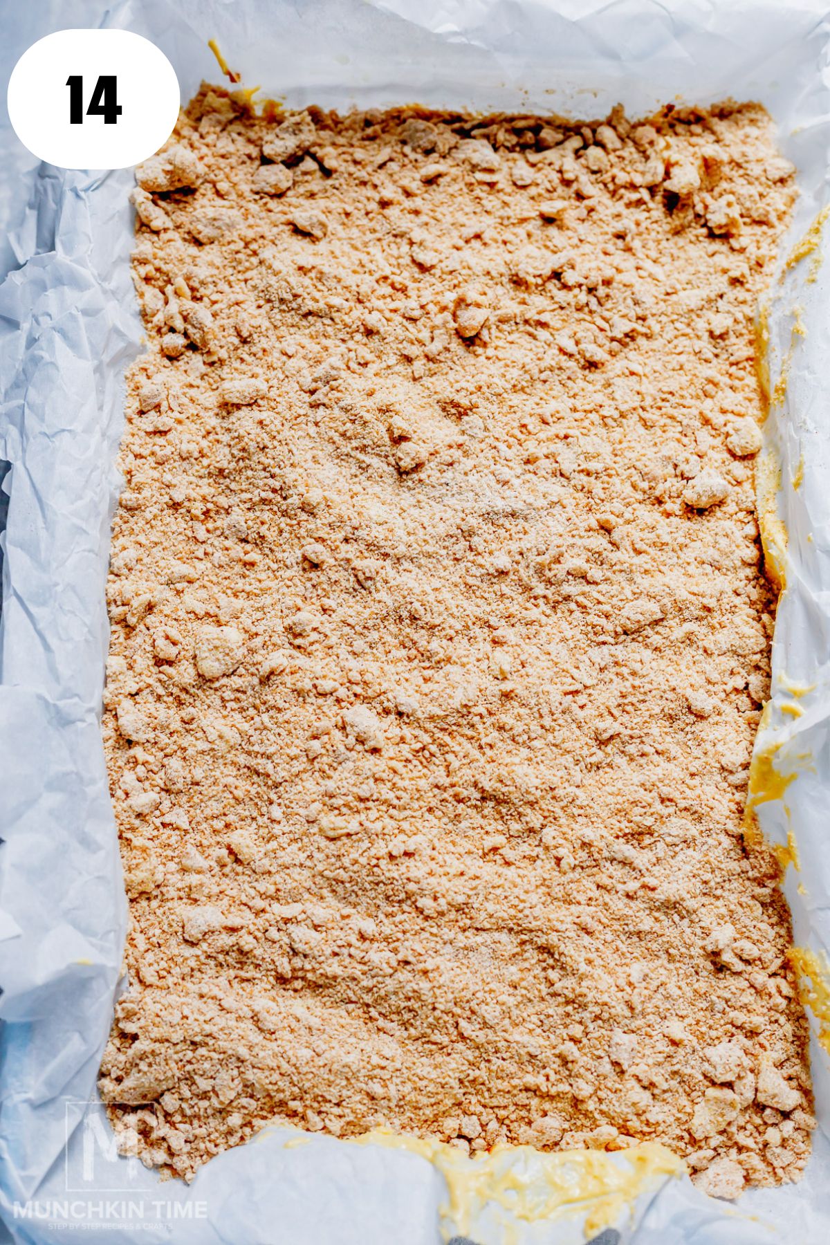 Streusel topping added to the coffee cake batter.