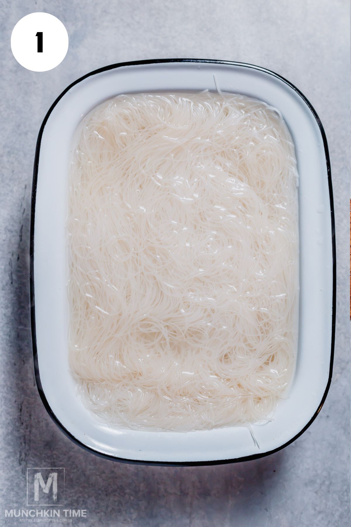 Glass noodles soaking in hot water.