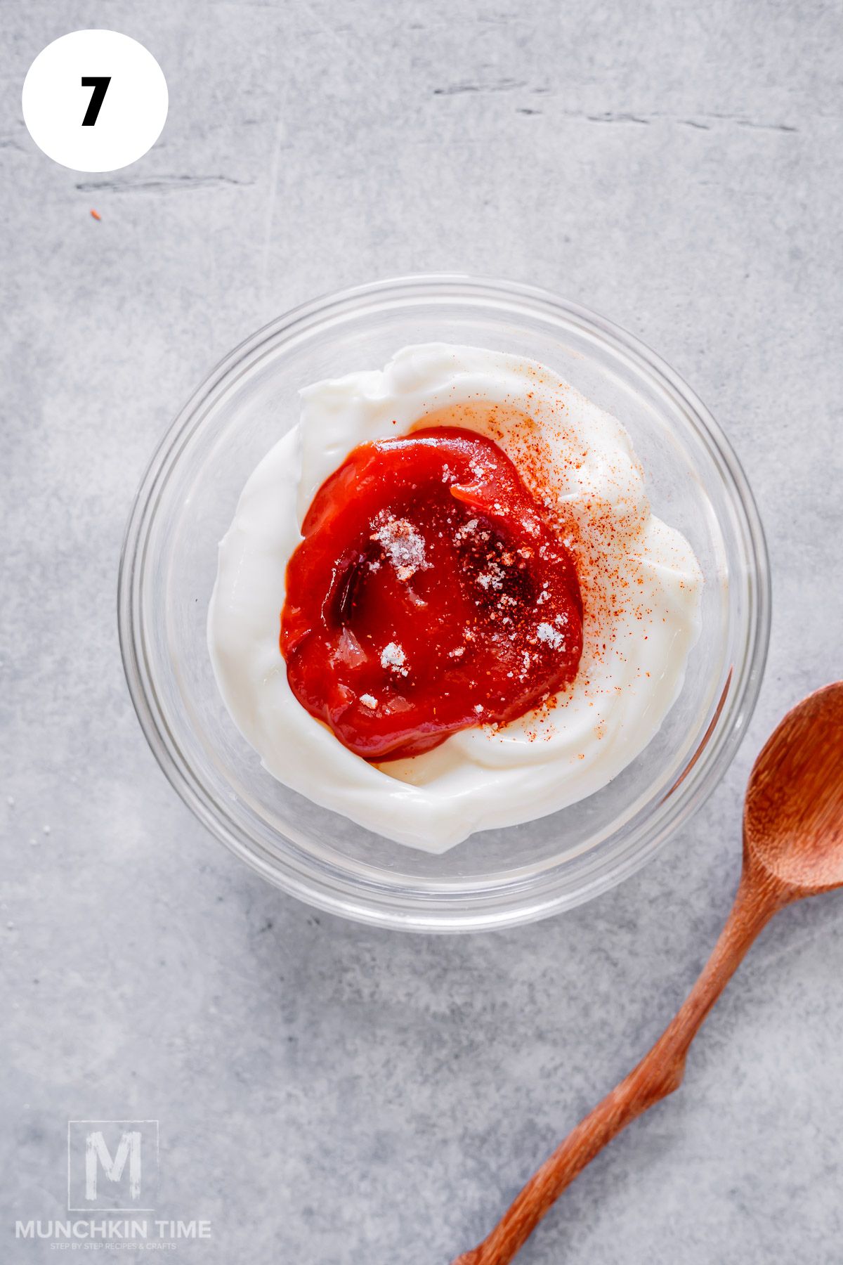 ketchup mayo and spices in a little bowl.