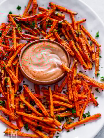 Crispy Oven Baked Sweet Potato Fries with dipping Sauce.