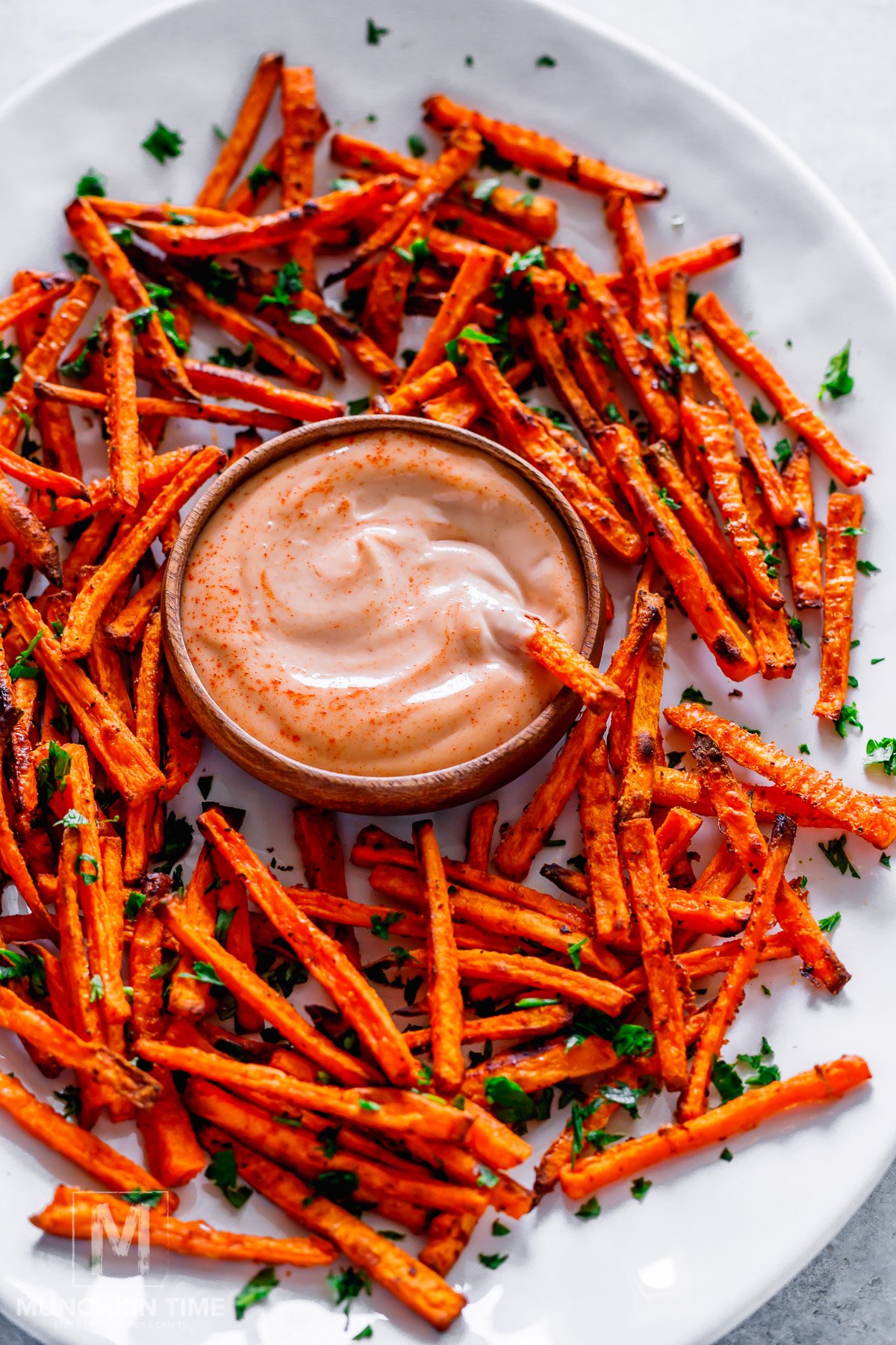 Crispy Oven Baked Sweet Potato Fries with dipping Sauce.