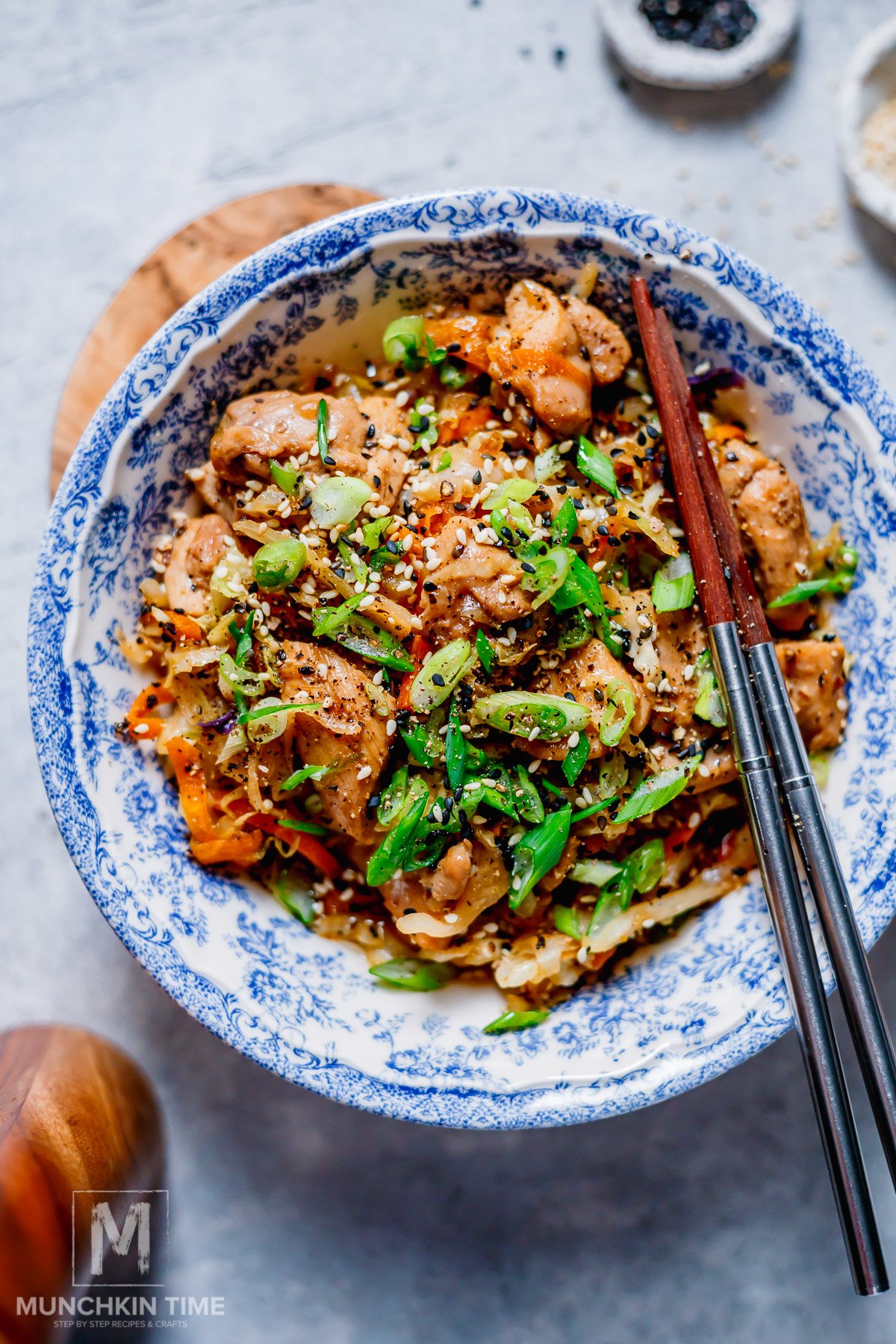 Egg Roll In A Bowl With Coleslaw Mix and Chicken Thighs