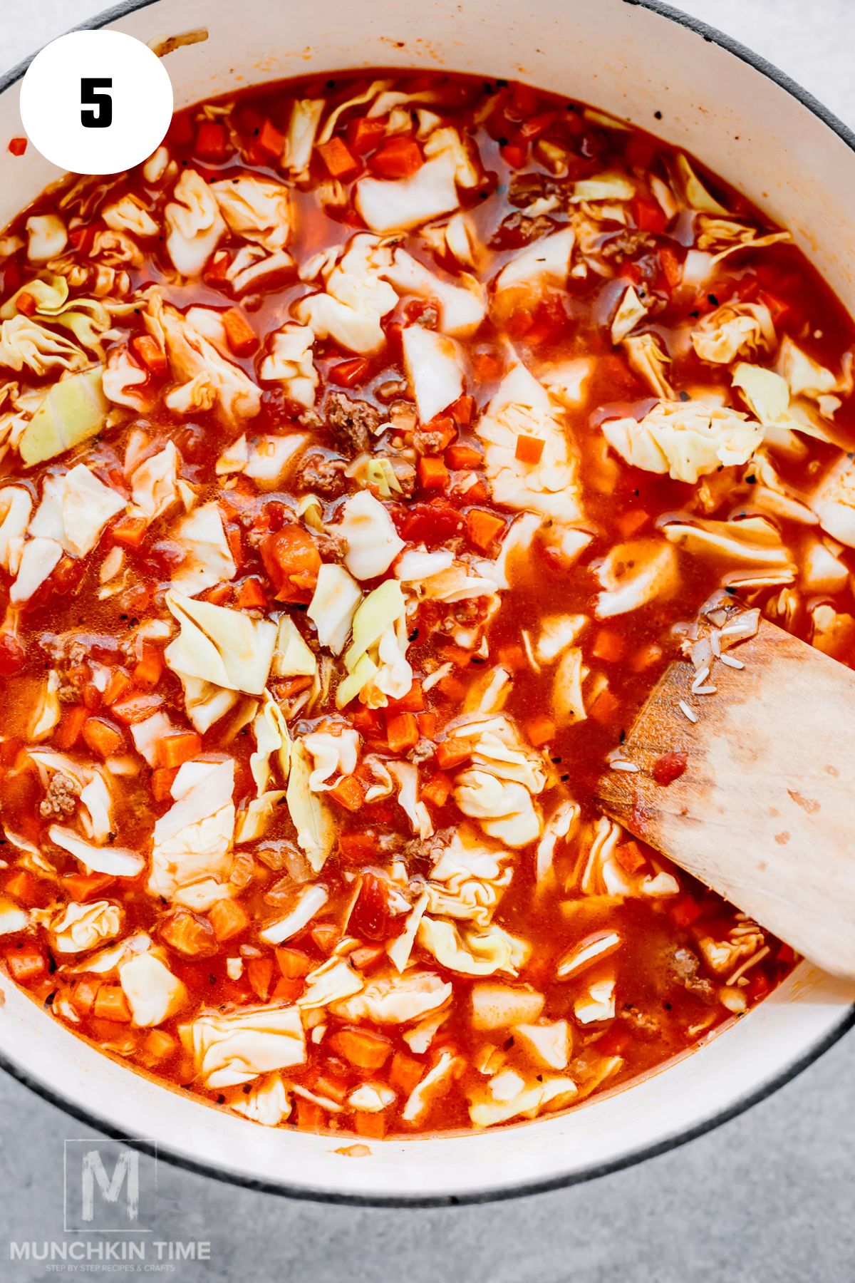 cabbage soup cooking in the pot.