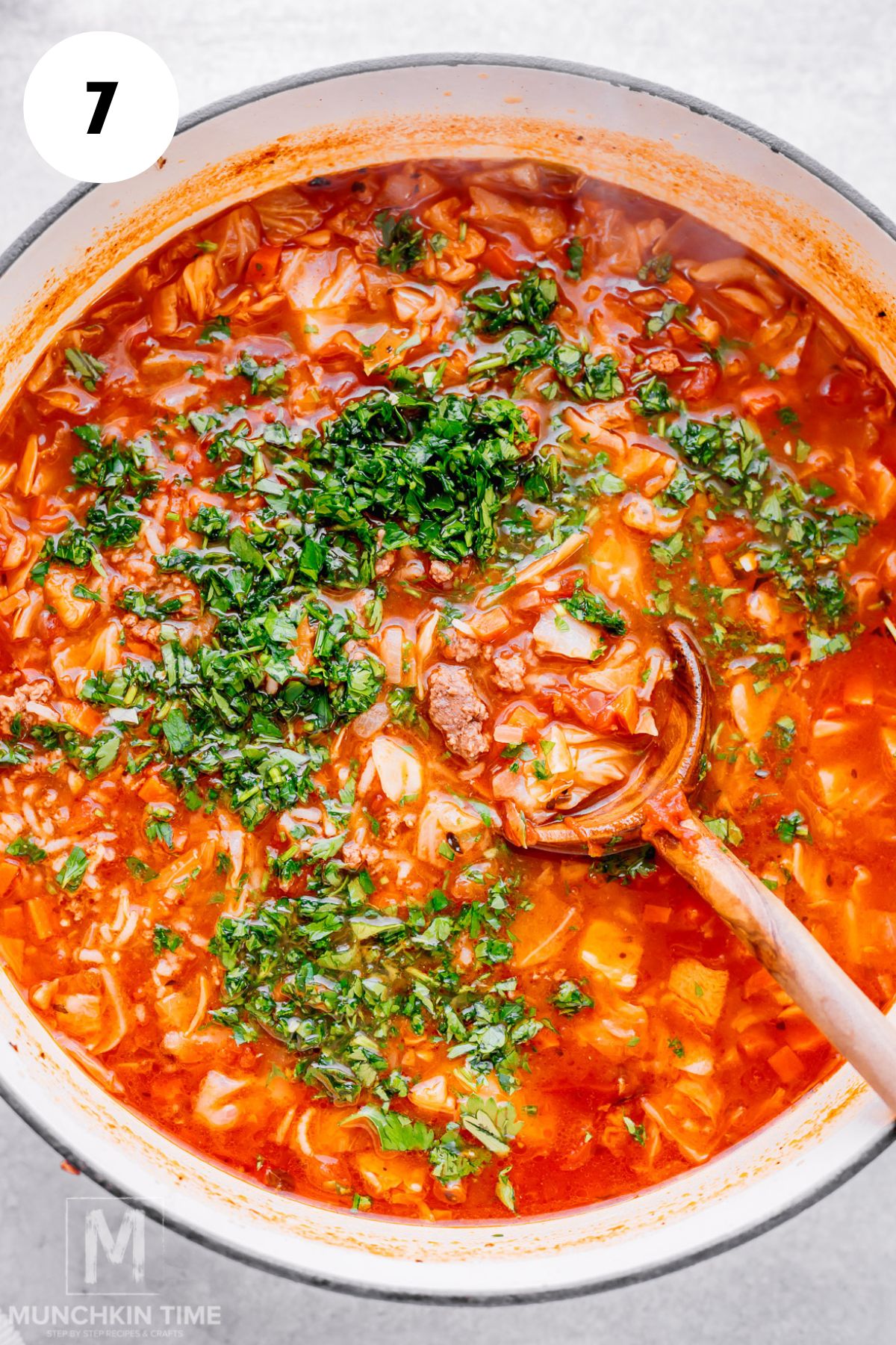 lemon juice and parsley added to the cabbage soup.