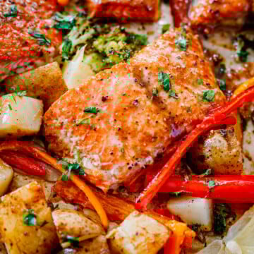 Sheet Pan Salmon Dinner: Honey Garlic Salmon with Veggies