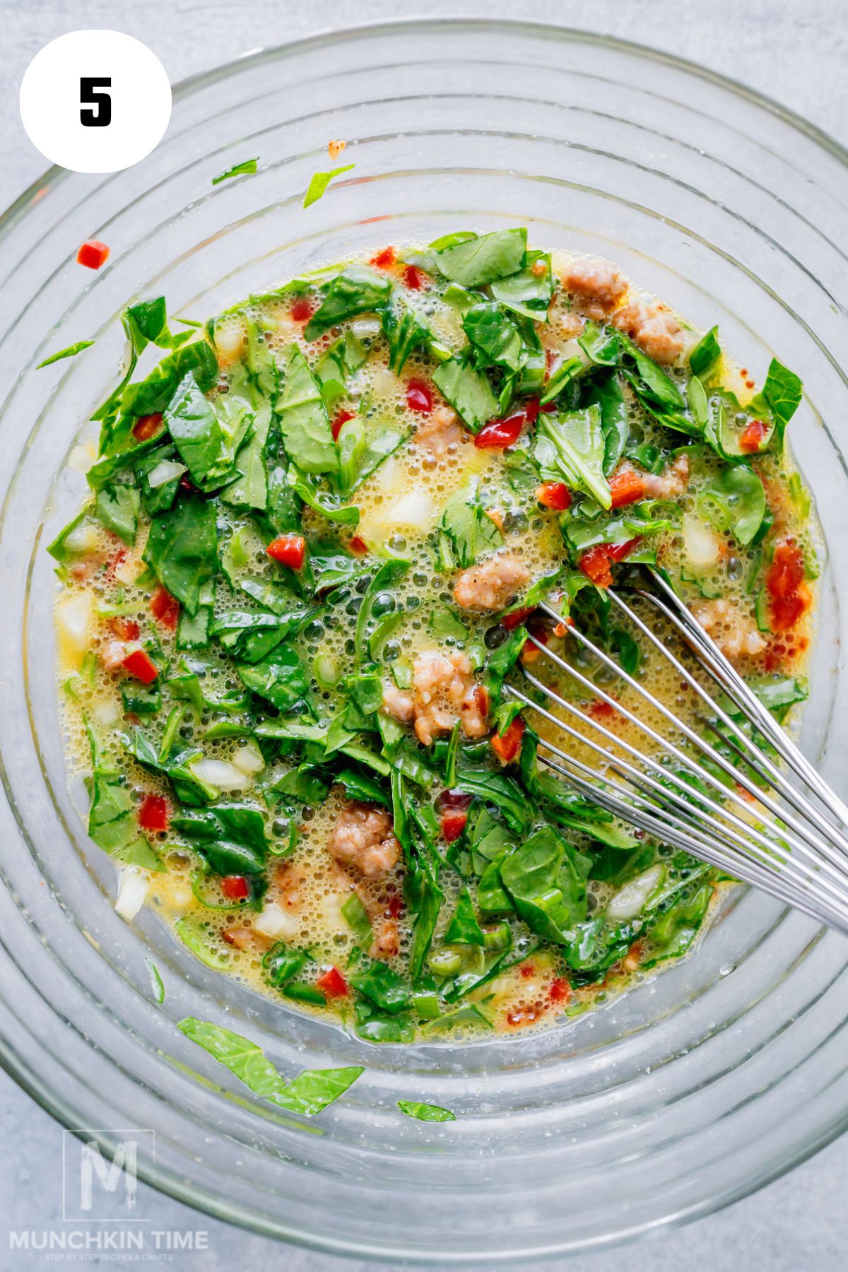 egg mixture mixed and ready for baking.