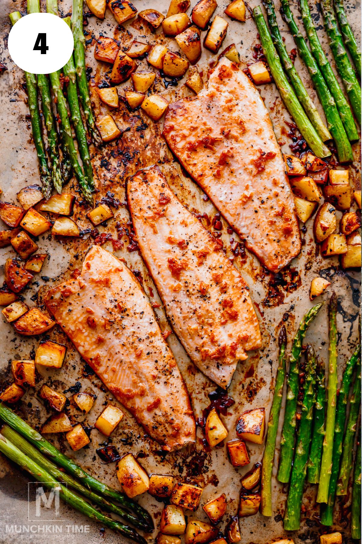 baked Trout sheet with garlic honey sauce done baking.