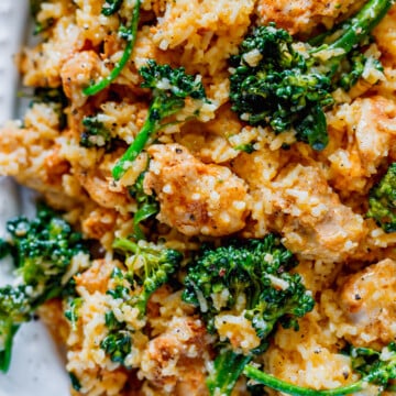 Instant Pot Chicken and Rice with broccoli.