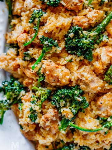 Instant Pot Chicken and Rice with broccoli.