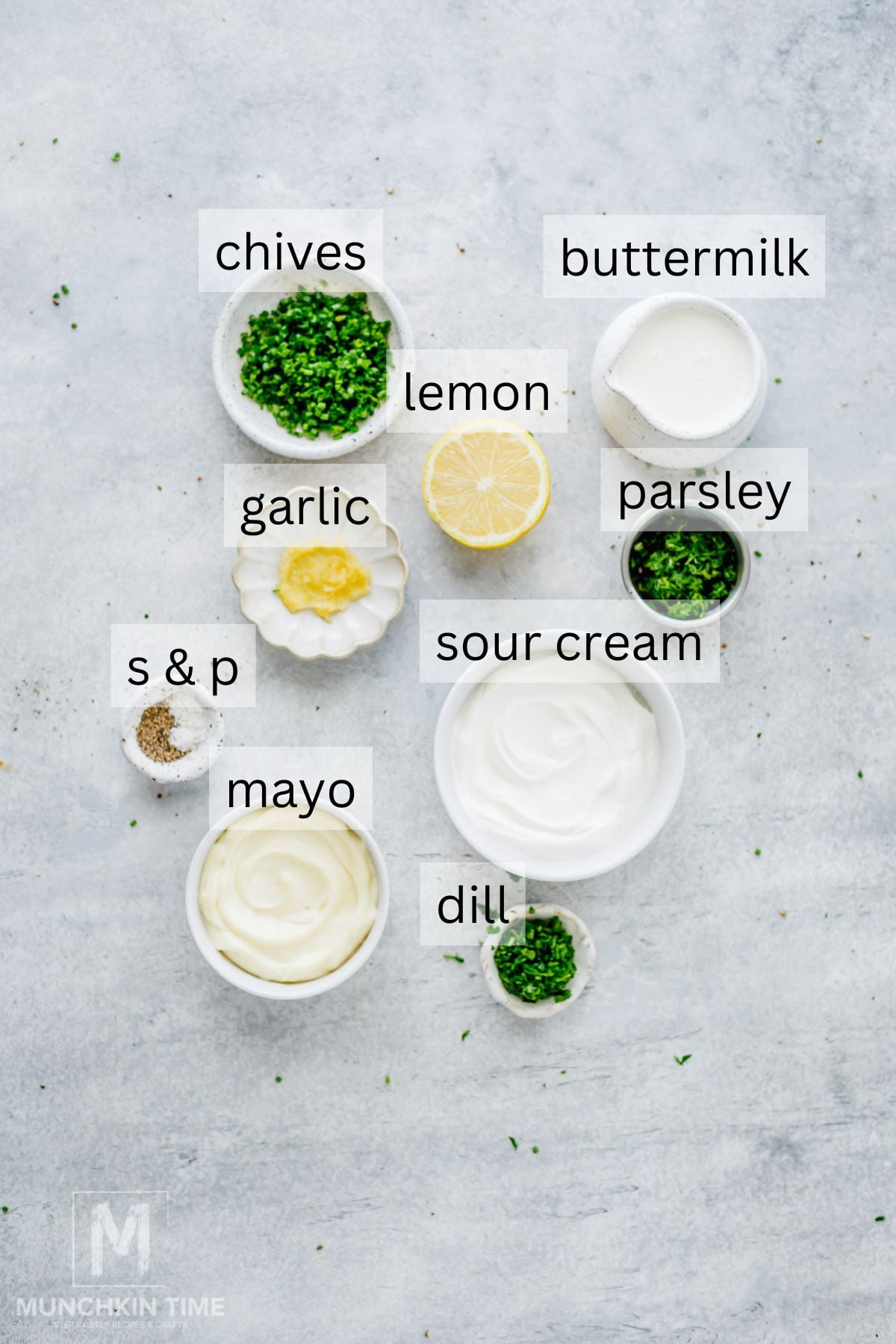Ingredients for Homemade Ranch Dressing.