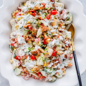 Chicken Bacon Ranch Pasta Salad with Crispy Bacon & Cheddar