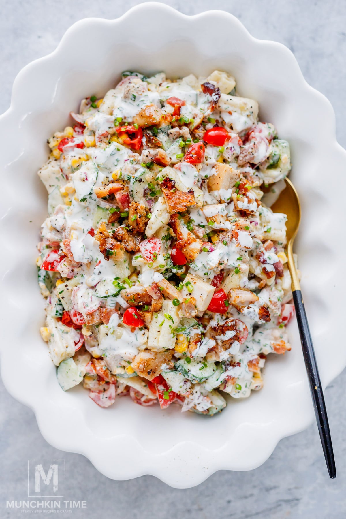 Chicken Bacon Pasta Salad with Crispy Bacon & Cheddar