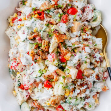 Chicken Bacon Ranch Pasta Salad with Crispy Bacon & Cheddar