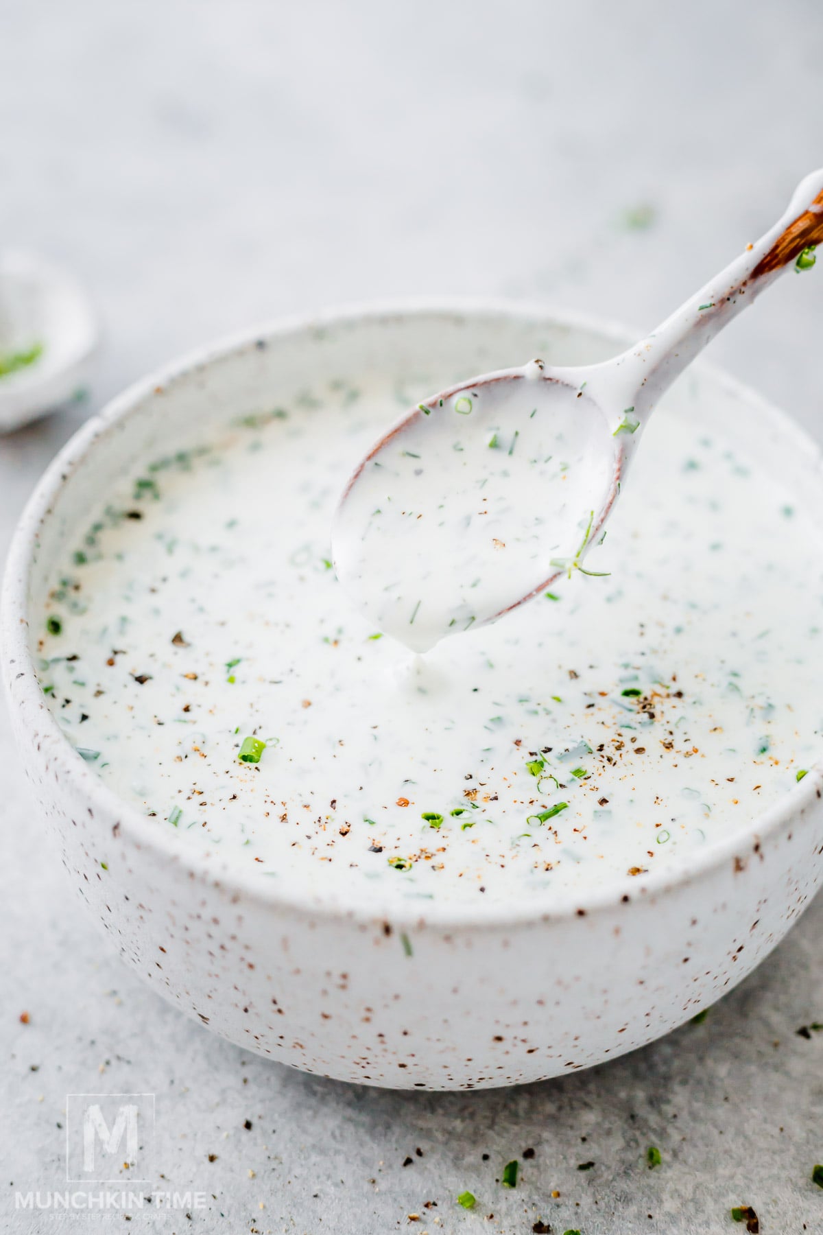 Fresh homemade ranch dressing ready for dipping vegetables or serving with salad.