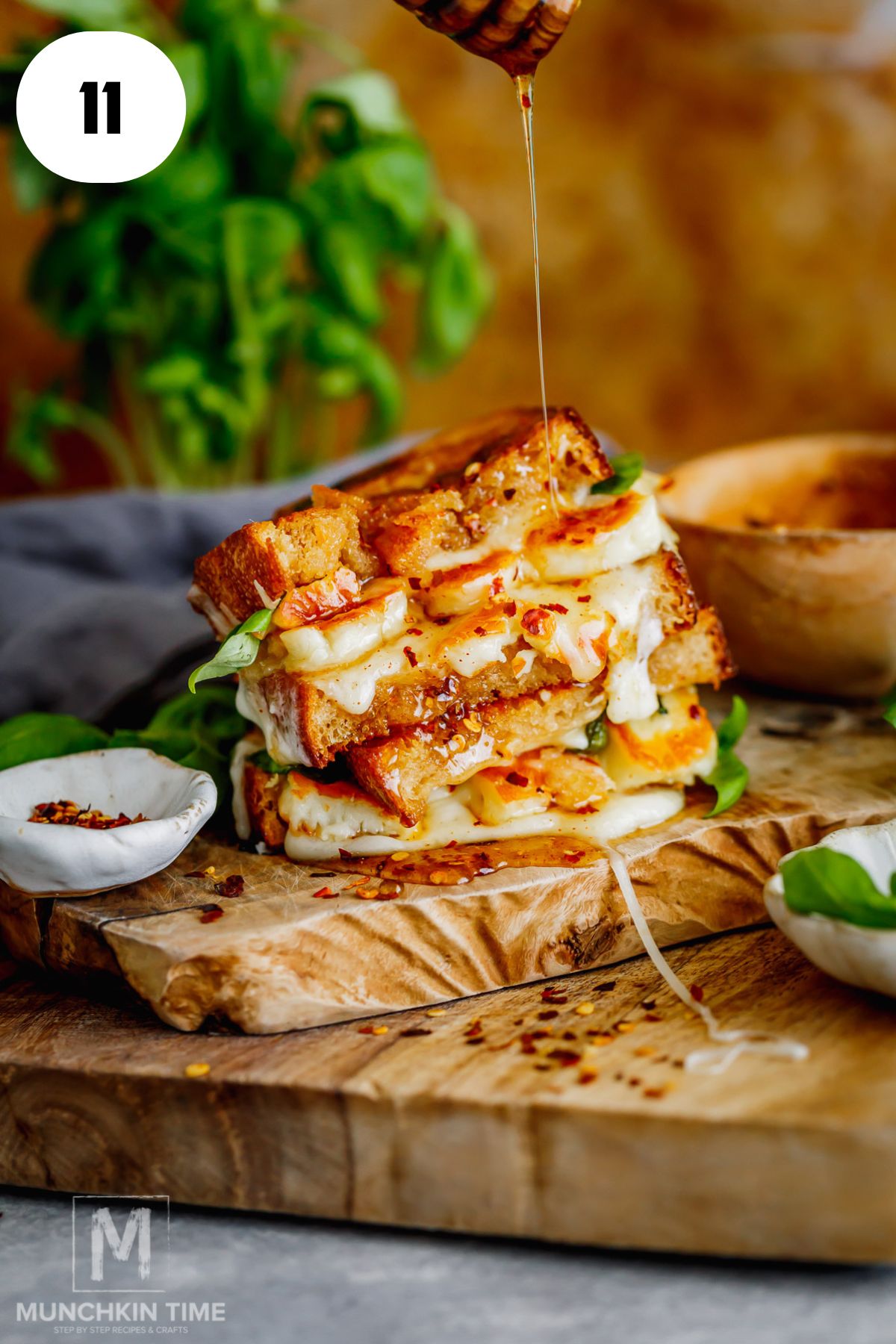 Drizzle the hot honey over the freshly grilled sandwich for an irresistible sweet, spicy finish.