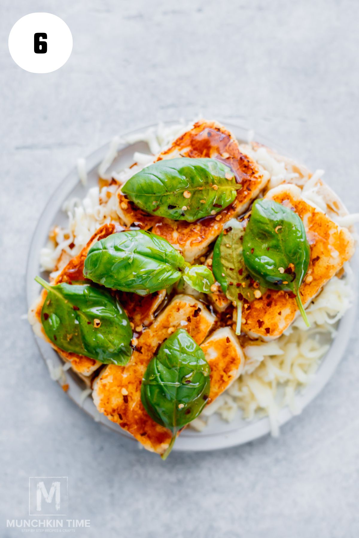 basil and hot honey layered over halloumi for grilled cheese sandwich.