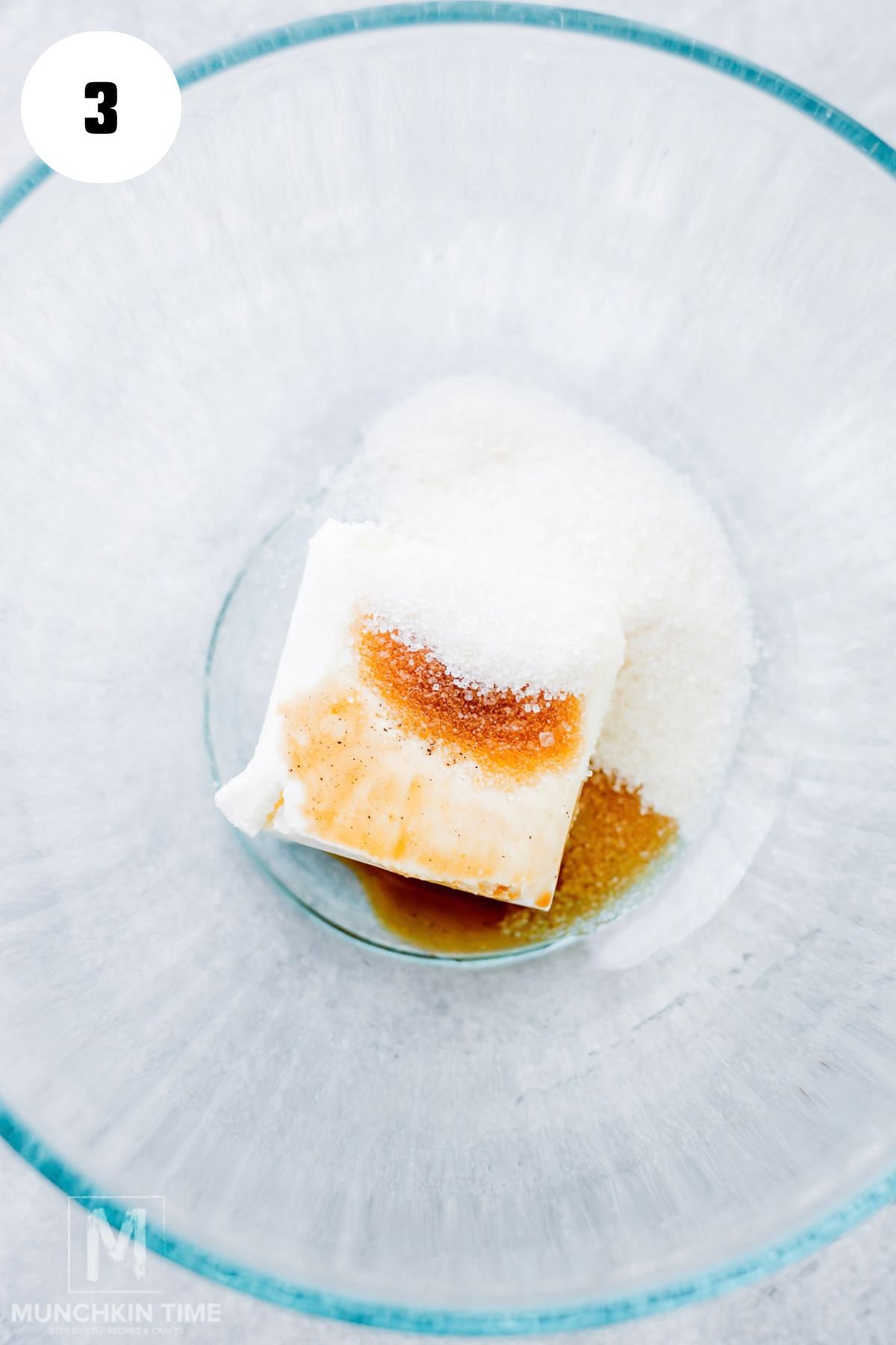 Softened cream cheese, sugar and vanilla in a small bowl.
