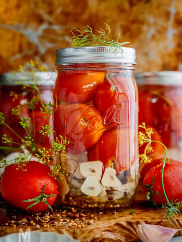 Easy pickled tomatoes with garlic and fresh dill