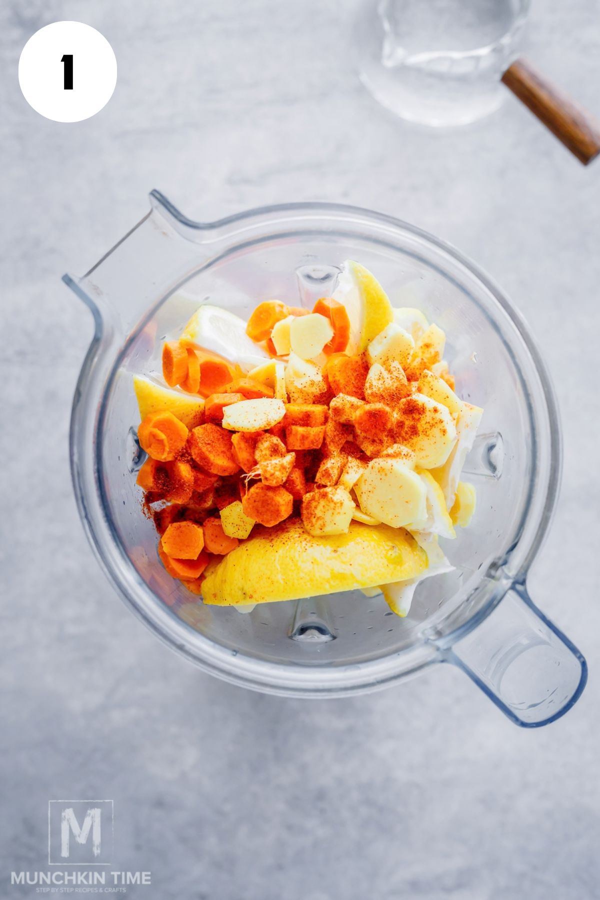 Lemon, ginger, turmeric, cayenne and water in a blender